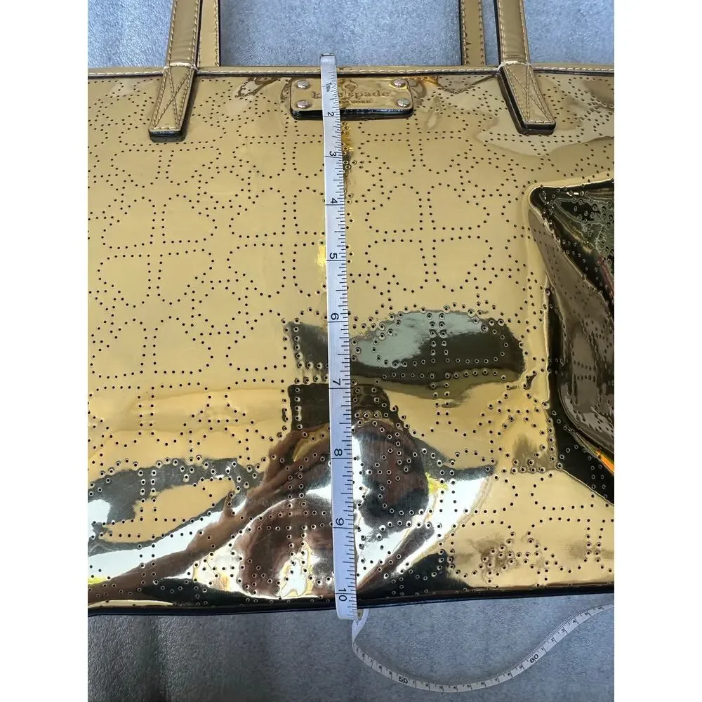 Kate Spade Metallic Gold Perforated Spade Logo Tote Bag